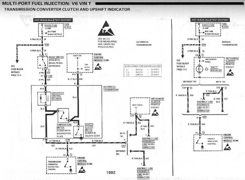 diagram_1992_multi-port_fuel_injection_V6_vinT_TCC_and_upshift_indicator